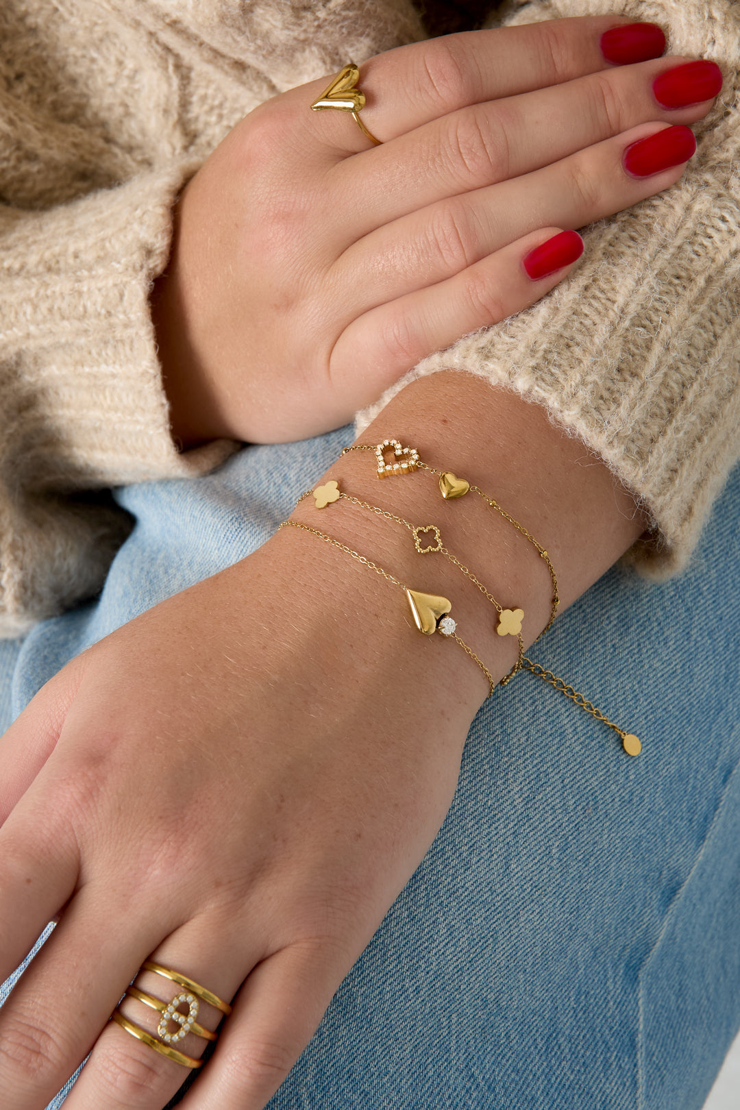Braccialetti con ciondoli in acciaio inossidabile placcato oro 14 carati, serie Clover Simple Daily Simple, gioielli da donna