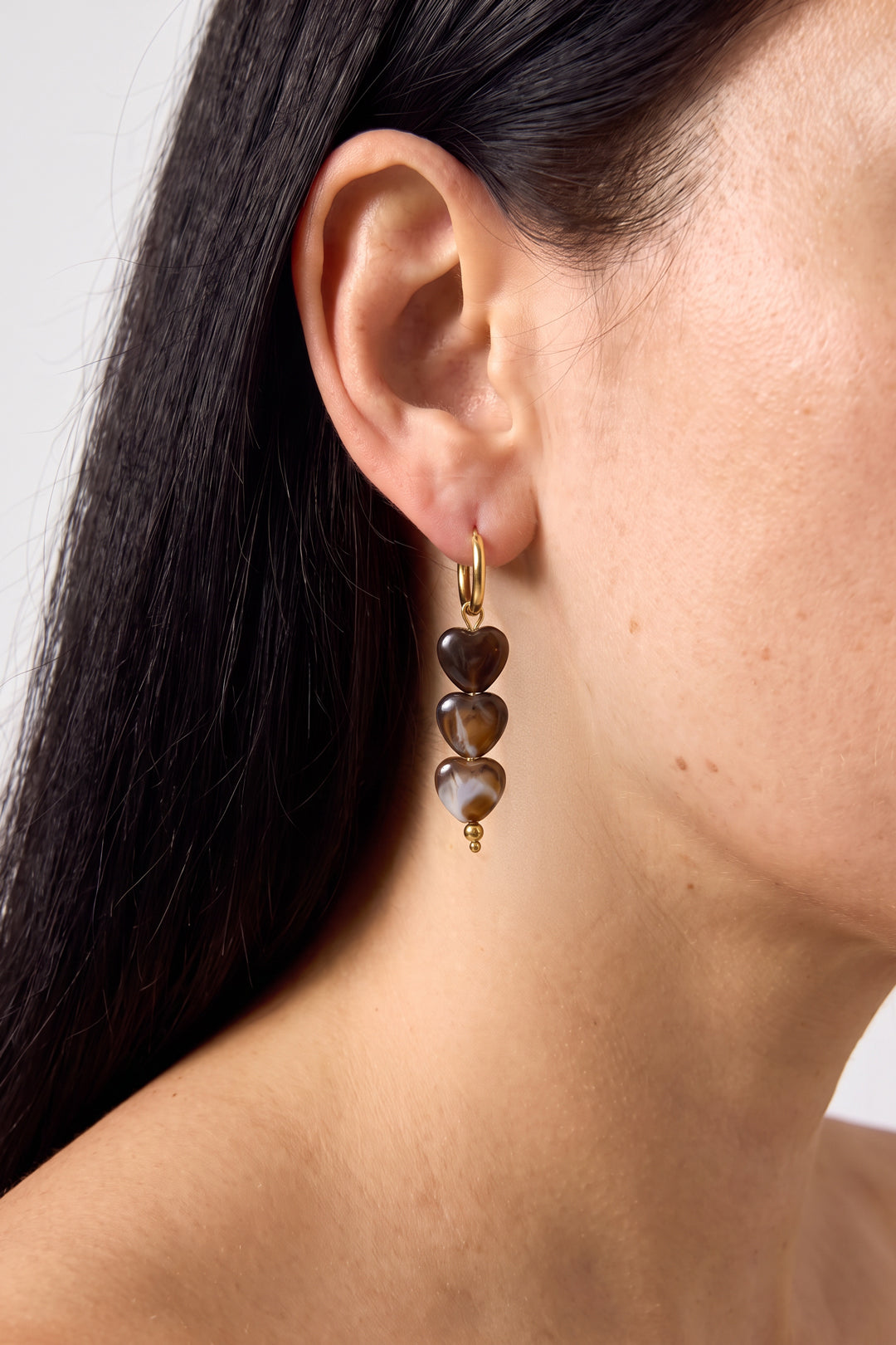 Orecchini a forma di cuore con perline in acciaio inossidabile, serie Simple Daily Simple, gioielli da donna.