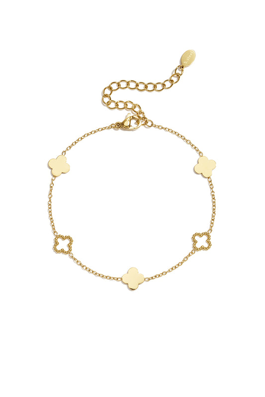 Braccialetti con ciondoli in acciaio inossidabile placcato oro 14 carati, serie Clover Simple Daily Simple, gioielli da donna