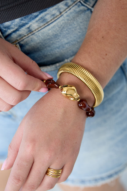 Bracciali da donna in acciaio inossidabile con perline, forma irregolare, casual, semplici, per tutti i giorni.