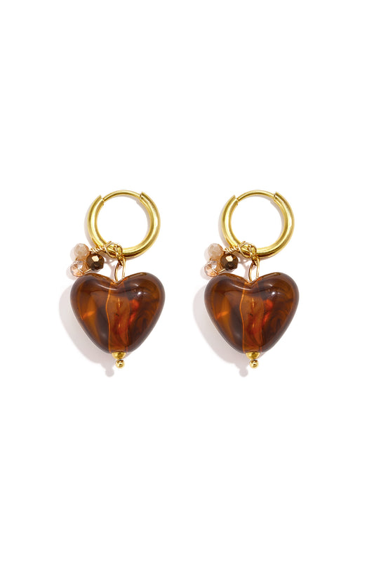 Orecchini a forma di cuore con perline in acciaio inossidabile, serie Simple Daily Simple, gioielli da donna.