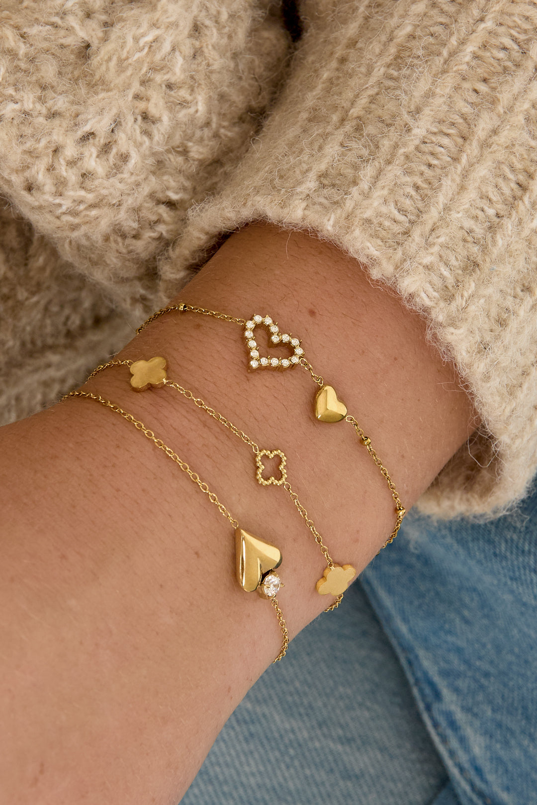 Braccialetti con ciondoli in acciaio inossidabile placcato oro 14 carati, serie Clover Simple Daily Simple, gioielli da donna