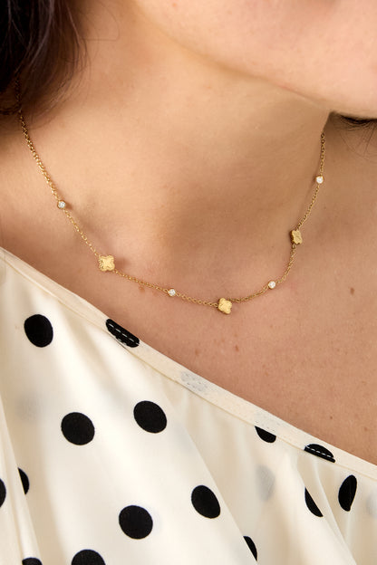 Collana con trifogli e pietre rotonde di zirconi cubici