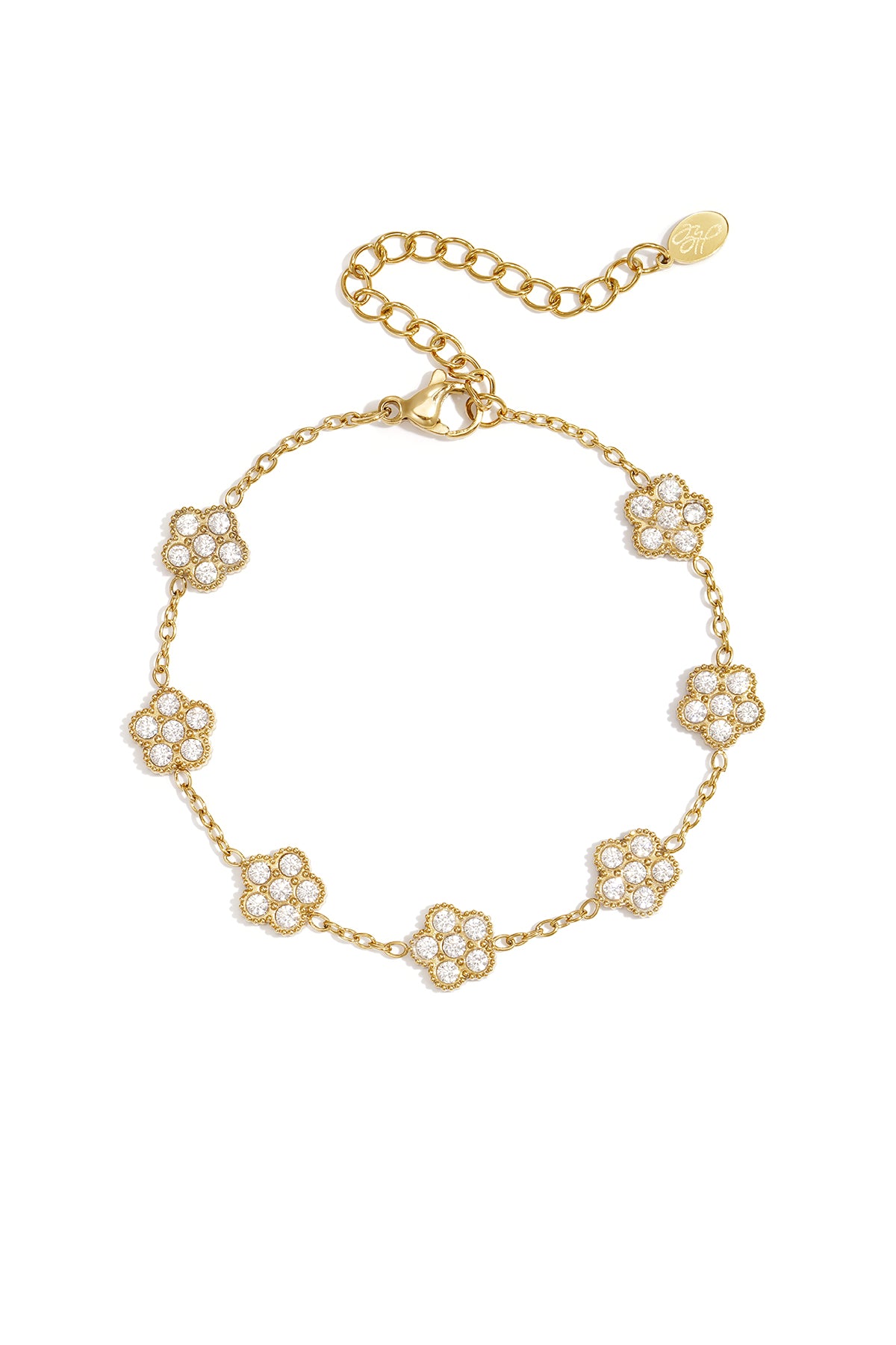 Elegante bracciale con fiori impreziositi da zirconi.